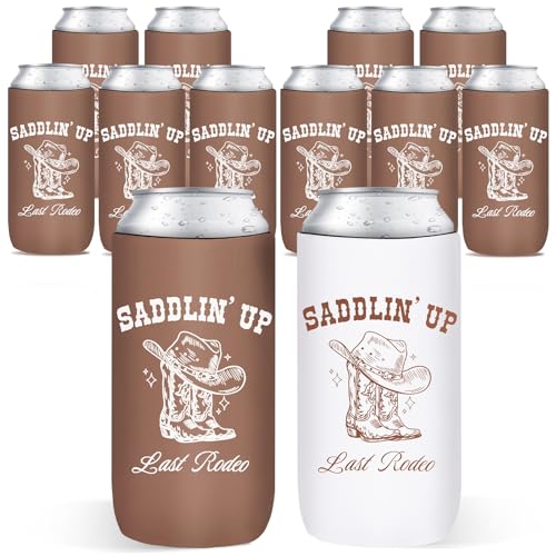 Image of SiliFine 12 Pcs Bachelorette Party Can Sleeves Bulk Coquette Bachelorette Decoration Cowgirl Can Sleeves for Bridal Shower Gifts(3.5 x 5.5 Inches,Last Rodeo Western Cowgirl)