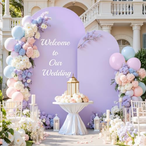 Image of Purple and Blue Arch Cover 2 Set-7.2FT and 6FT Arch Backdrop Cover Spandex Fitted Mermaid Arch Stand Covers for Under The Sea Birthday Party Wedding Baby Shower Ceremony Photo Background