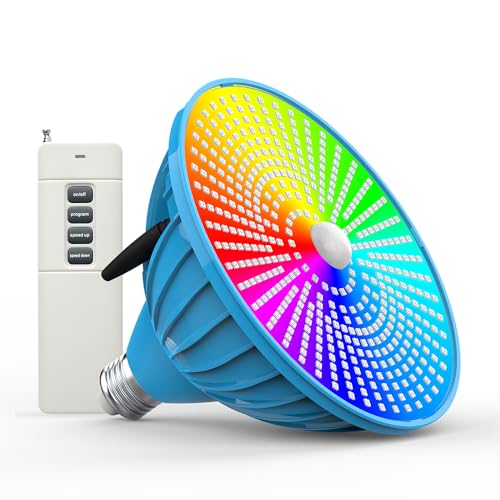 HWaySoul Pool Lights Bulb for Inground Pool 60W 120V RGB Color Changing Underwater LED Pool Light Bulb with Remote Control Replacement for Pentair and Hayward Lamps, HPL60