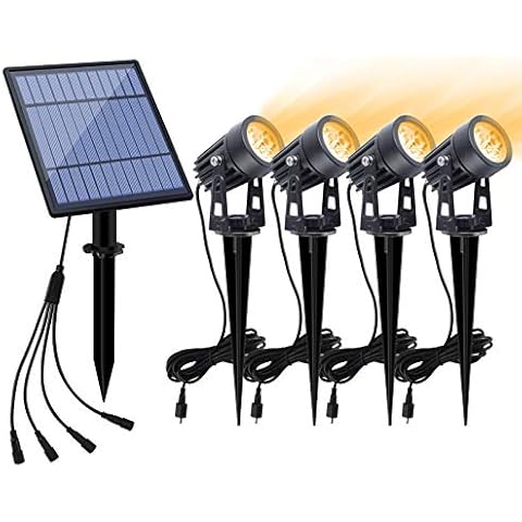 APONUO Solar Spotlights Landscape Lights Low Voltage Outdoor Solar Spotlight IP65 Waterproof 9.8ft Cable Auto On/Off with 4 Warm White for Outdoor Garden Yard Landscape Downlight (4-in-1) Cover