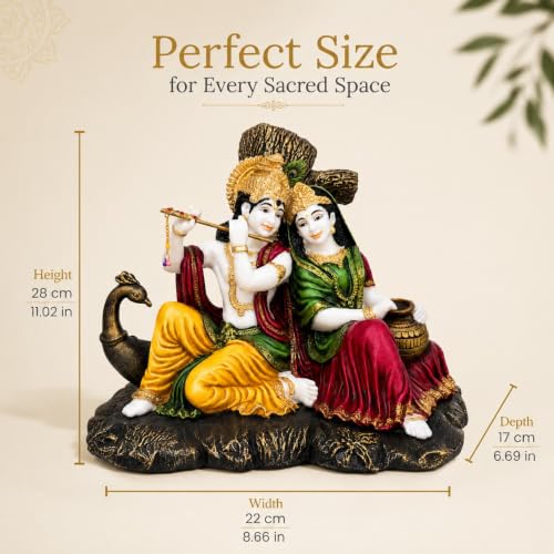Image of ARMONIA Radha Krishna Murti 11.02 Inch | Premium Marble Dust Radha Krishna Idol with Peacock for Mandir,Home Decor & Office | Radhakrishna Statue Spiritual Gift for Wedding & Housewarming (Multicolor)