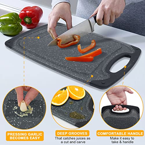 Chopping Board Set,3PCS Plastic Chopping Boards for Kitchen Non-Slip Cutting Boards with Grip Handle Juice Grooves Grinding Groove Large Chopping Boards for Meat Vegetables Fruits (Black) - Image 4