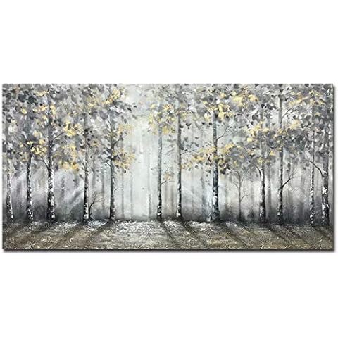 V-inspire art, 24 X 48 Inch Modern Lmpressionist Tree art 100% Hand Painted Canvas Wall art Oil Painting Large Paintings Gray Wall Decoration Acrylic Paint Knife Painting Cover