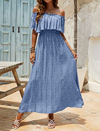 Image of Bluetime Womens Maxi Dress Off Shoulder Floral Print Boho Beach Long Summer Dresses