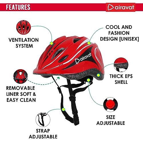 Image of Airavat Kids Cycling Helmet, 7503 Kids Bike Helmet Adjustable Safety Lightweight Children Bicycle Helmet for Kids Skating Cycling Scooter Boys and Girls Bicycle Helmets (Red)