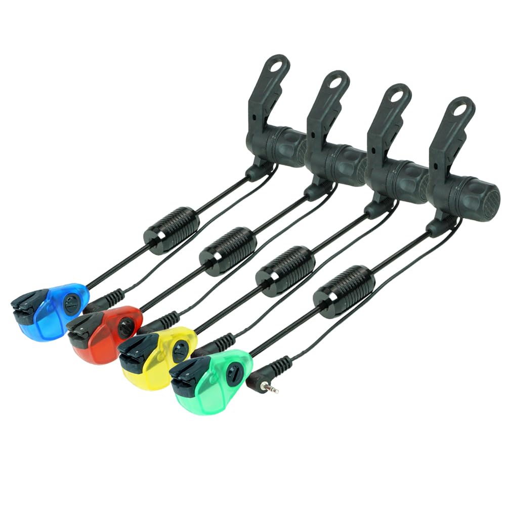 Hirisi Tackle Scambisti per pesca alla carpa, 4 pezzi, copertura protettiva, luci a LED, in acciaio inox, indicatore di morso per scambisti, accessorio per la pesca, elasticità regolabile, 3 livelli