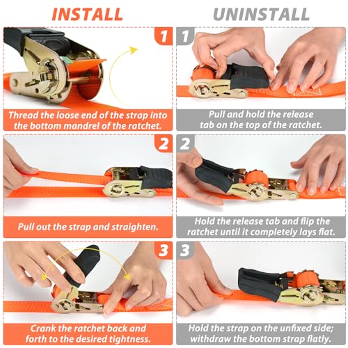 Ohuhu B08FC2CDG4-LYYR Ratchet Tie Down Strap 8-Pack 15 Ft thumb #4
