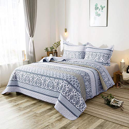 Kasentex Twin Quilt Set Lightweight Bedspread Coverlet(Blue Paisley, 104X90) #TOP2