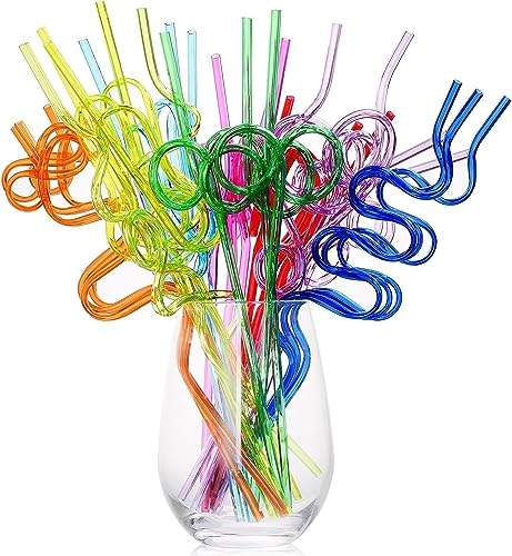 Crazy Straws for Kids, 40 Pcs Reusable Silly Assorted Shapes & Colors Twisty Plastic Loop for Christmas Party Supplies