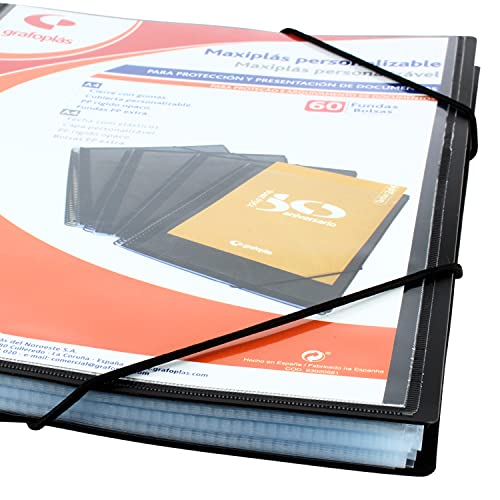Grafoplás 39843010 Maxiplass Personalisierbarer Ordner mit Spiralbindung, 30 transparente Hüllen, Schwarz, 30,8 x 24 x 14
