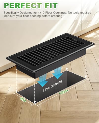 Image of 4x10 Floor Register, Black Adjustable Airflow for Home Floor Vents, 12 Pack
