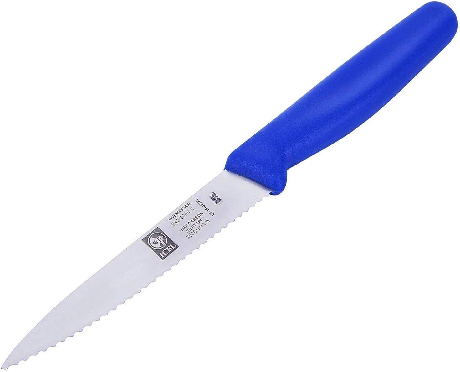 4 Inch Paring Knife, Serrated Edge - Point Tip - High Carbon German Stainless Steel Razor-Sharp Blade, Blue Handle