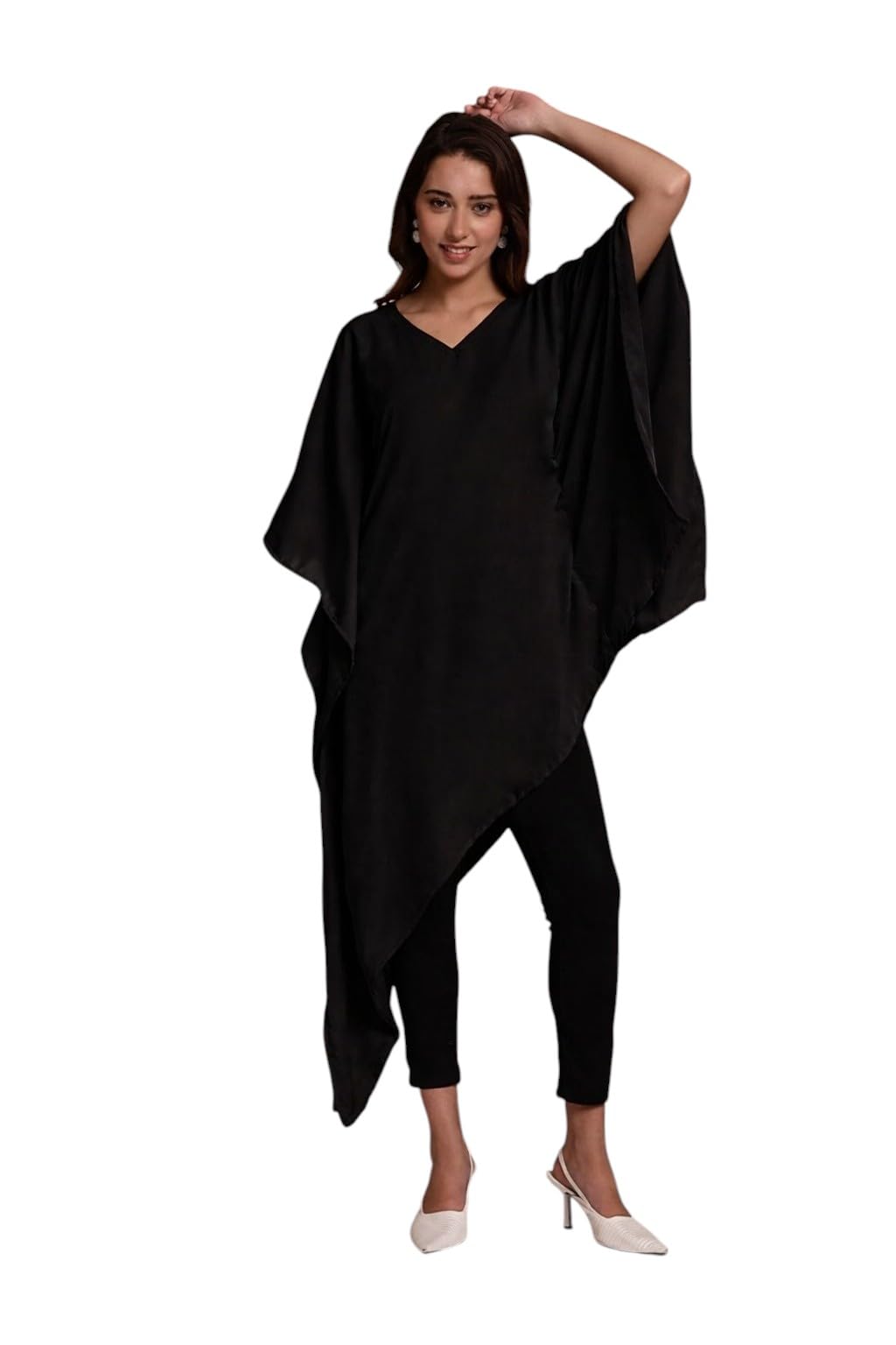 aarsha Black Solid Women's Crepe Kaftan-picture-29