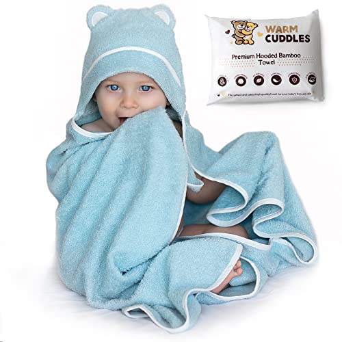 Image of Warm Cuddles Premium Baby Bath Towel - Rayon Made from Bamboo Hooded Baby Towels - Newborn Baby Towel with Hood - Large Hooded Towel for Newborn Infant Boy Girl (Blue)