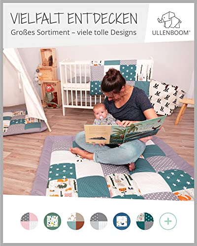 ULLENBOOM ® kruipdeken l speeldeken in de maten 120x120 cm, ideaal speelkleed voor in de box I bosdieren petrol - Afbeelding 8