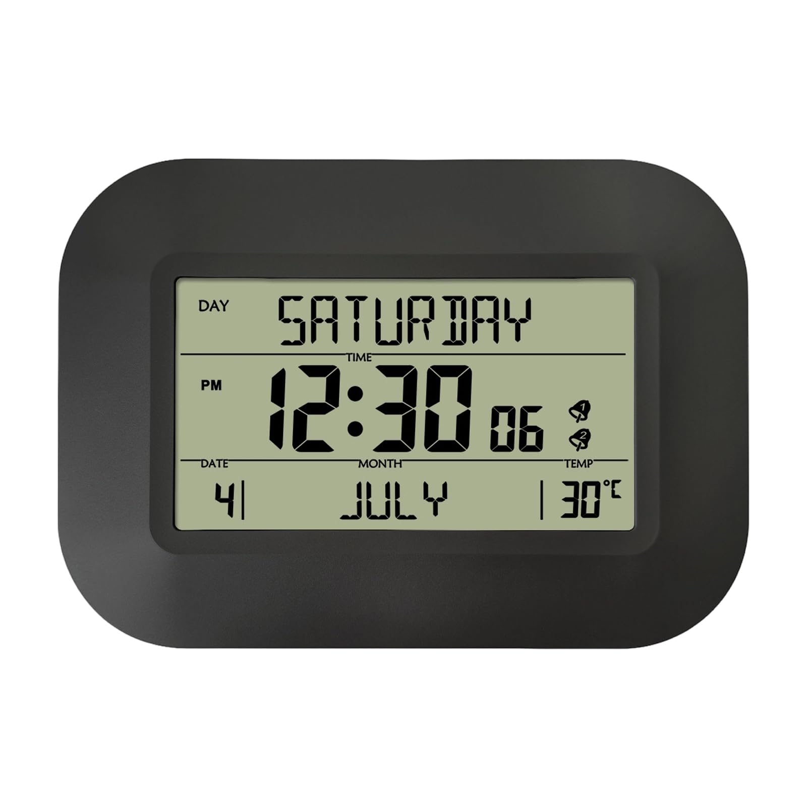 Greabuy Reloj digital contemporáneo con calendario y pantalla de temperatura, 2 alarmas, función de repetición, pantalla LCD, reloj despertador con calendario
