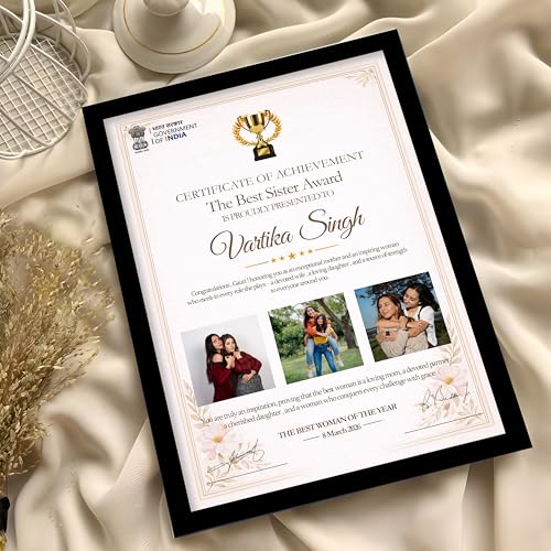 Image of Customized Photo Frame Wall Decor Award, Certificate Gift For Sister Mother Wife Girlfriend and Friend, Personalized Women's Day and Mothers Day Photo Frame Gift For Home Living room Bedroom 23x32 cm