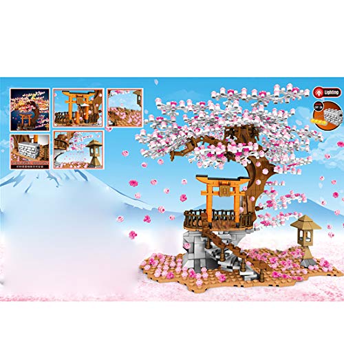 LDB SHOP Bausteine Architektur Modell, 1167 Klemmbausteine Sakura Baummodell mit Bauplatten, Kirschblüte Gebäude… – Bild 3
