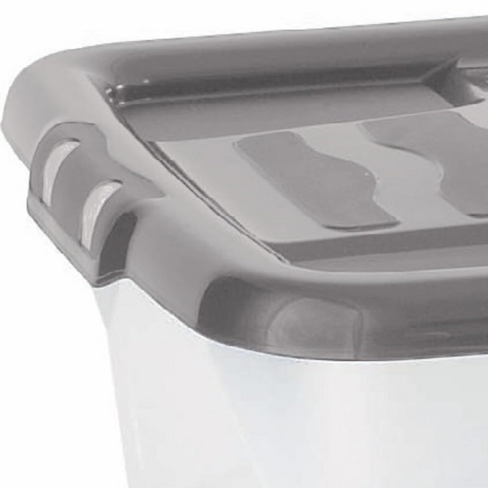 Strata 6 x 80 Liter stapelbare Aufbewahrungsbox aus Kunststoff mit Deckel mit aufsteckbaren Deckeln, 6er-Pack, Multi-Aufbewahrungsbox für Zuhause und Büro, transparente Box, grauer Deckel