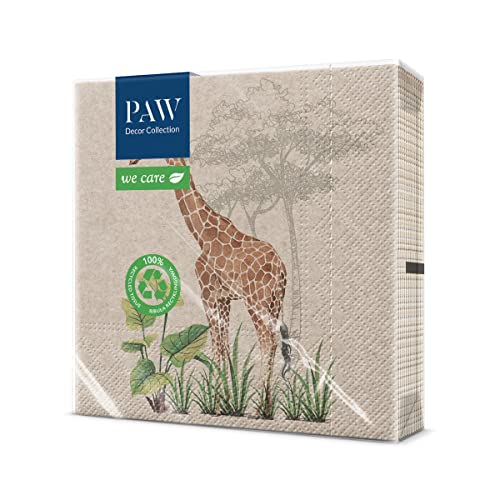 PAW Serviettes de table 3 plis 33 x 33 cm. 20 pièces. Décoration de table. Nature, Afrique, Girafe. Idéal pour les fêtes d'anniversaire, les barbecues de jardin, les fêtes entre amis Cover