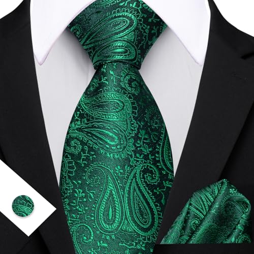 Image of Barry.Wang Paisley Tie Fashion Set Hanky Cufflinks Neckties for Men Woven Silk