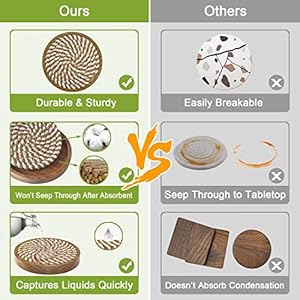 5 Pack Coasters for Drinks Absorbent, 4.3 inches Woven Coasters for Coffee Tables, Wooden Drink Coasters for Table Protection, Reusable Drink Coasters for Kitchen, Farmhouse, Bar, Office, Brown 5 Pack Coasters for Drinks Absorbent 43 inches Woven Coasters for Coffee Tables Wooden Drink Coasters for Table Protection Reusable Drink Coasters for Kitchen Farmhouse Bar Office Brown