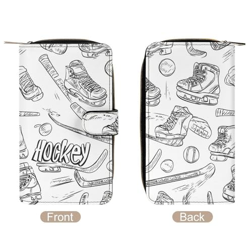 Hockey Skates And Ice Pucks Women's Wallets Leather Fold Clutch Wallet Credit Card Holder Ladies Travel Purse3