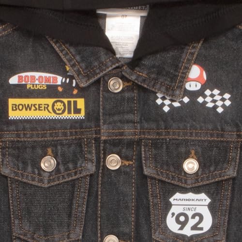 Nintendo Super Mario Bros Boys' Casual Fashion Hoodie, Mario Kart Racing Video Game Character-Inspired Hooded Denim Jacket For Kids (Size 4, Black)3