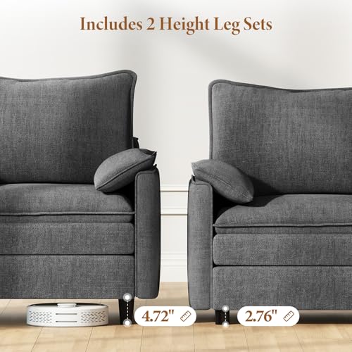 Image of Vesgantti Large Modular Sectional Sofa, Big Comfy Cloud Couch with Ottoman Deep Seat Chenille Cloud Sofa, 9 Seater Large Sectional Couches for Living Room, Bedroom and Apartment, Gray