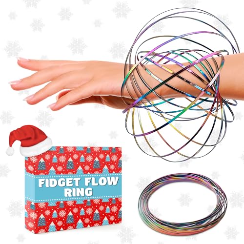 ZOKLU - Flow Ring Spinner – 5.1" Stainless Steel Magic Ring 3D Kinetic Toy with Durable Smooth Design, Stress Relief & Relaxation – Compact Folding Bracelet for Holiday Parties & Christmas Stocking Stuffers