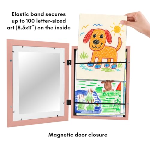 Americanflat Kids Artwork Frame Changeable (Peachy Pink) - Magnetic Door Holds 100 Art Pieces - 8.5x11 Letter Size Display with Mat or 10x12.5 Without Mat - My Mini Masterpiece by Americanflat - Image 5