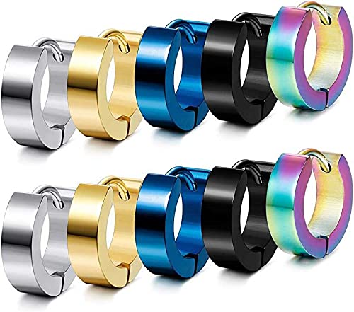 MEENAZ Stainless Steel Black Silver Gold Blue Magnetic Clip on Non Piercing pressing Hoop Bali Stud Earrings Combo pack set Earing non Pierced Ear rings men boys girls Women MENS EARRINGS COMBO M72