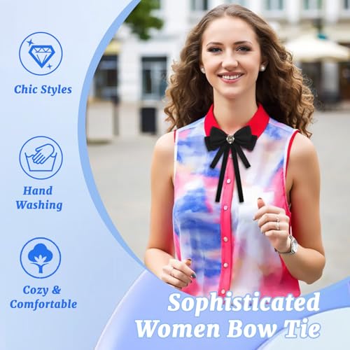 Image of LJBFNN Bow Ties for Women, Adjustable Pre Tied Bow Tie Solid Color Ribbon Bowtie for Girls Ladies Party Daily Cosplay School