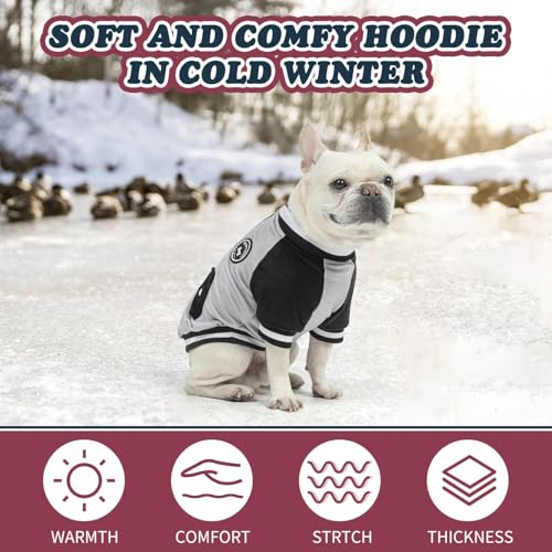 Image of BEAUTYZOO Dog Sweaters for Small Medium Large Dogs, Dog Hoodie Warm Fleece Dogs Winter Clothes Cute Stylish Boy & Girl Dog Sweatshirts, Grey Sport Coats Baseball Uniform Jackets for Puppy, M