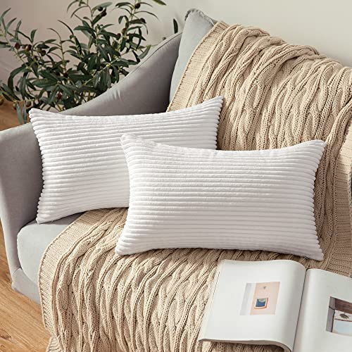 Miulee Pack Of 2 Corduroy Pillow Covers 12 X 20 Inch Lumbar Throw Pillow Covers Pure White Pillowcases For Sofa Bedroom Couch #TOP4