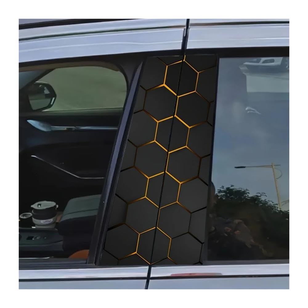 Bertdcx One Color B Pillar Stickers Durable Vinyl Easy To Apply Waterproof Yellow Hexagonal Honeycomb Pattern Auto Parts