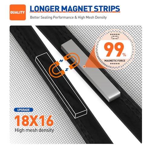 Image of MAGZO Magnetic Screen Door Fit Door Size 42 x 83 Inch, Screen Size 44 inch x 84 inch Strong Magnet French Door Screen, Heavy Duty Fiberglass Door Mesh with Hook & Loop for Sliding Door, Gray