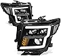 [Halogen Model] LED DRL Projector Headlight Lamps Compatible with Nissan Titan (XD) 2016-2022, Driver and Passenger Side, Black Housing Clear Corner
