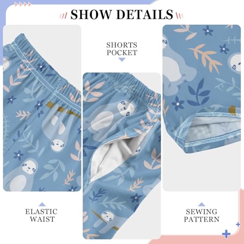 Sloth and Floral Boys Long Pants Soft Trousers Elastic Waist Kids Lounge Bottoms with Pockets S-XL4