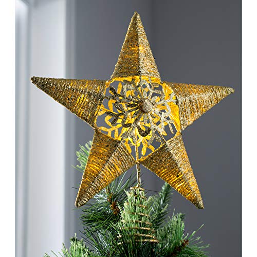 WeRChristmas Pre-lit Snowflake Sprinky Christmas Tree Top Star LED Lights, Gold, 31cm - Image 2