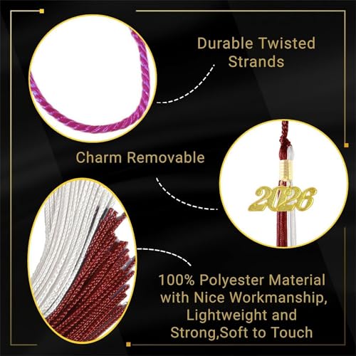 Image of Maroon and White Graduation Tassel 2026 for Grad Cap and Graduation Ceremony Accessory Decoration