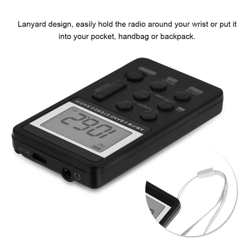 C- Mini Radio Receptor de Radio de Bolsillo estéreo Am/FM de Doble Banda portátil con Pantalla LCD y Auriculares y batería Recargable para Caminar, Trotar, Hacer Ejercicio,Blanco