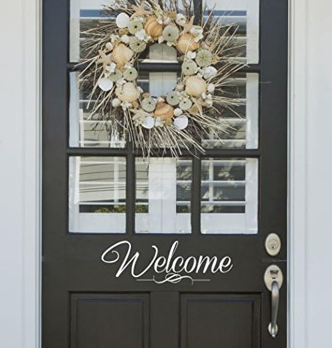 Miniatura 2 de Calcomanías de vinilo de bienvenida para puerta delantera, arte de pared moderno, 15 x 5 pulgadas, color blanco