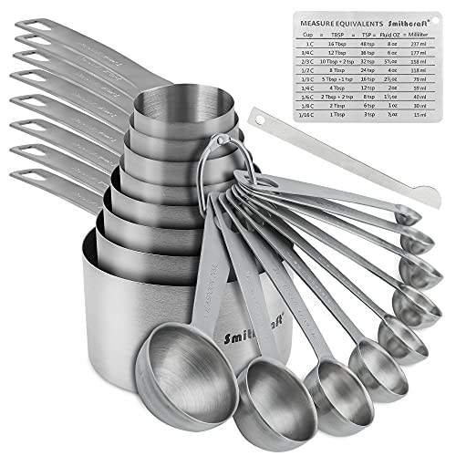 Measuring Cups And Spoons Set, Stainless Steel Measuring Cups Spoons Complete Set Of 19Pcs Professional Measurer Scoops Ingredients Liquid Or Dry Heavy Duty Solid Measurment Cup #TOP13