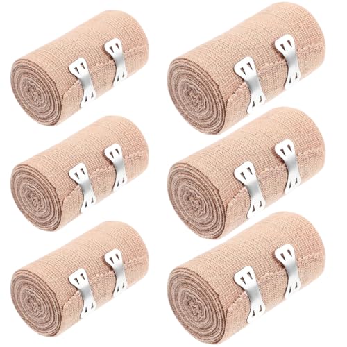 OUDQFCJ 6 Unidades de Vendaje Elástico, Vendaje de Fijación con 2 Clips, Bandas Médicas Transpirables y Extensibles para Muñecas, Tobillos y Rodillas (5/7,5cm, Cada Rollo de 4,5m)