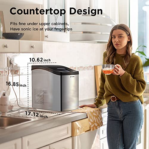 Sycees Portable Nugget Ice Maker Countertop, 33Lbs/24H, 5Lbs Ice Storage, Sonic Ice Ready In 10 Mins, Self-Cleaning, Touch Control, Stainless Steel Pellet Ice Machine For Home Kitchen, Bar, Rv, Office #TOP6