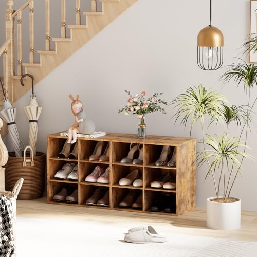 Garden 4 you Shoe Storage Bench, Cubby Shoe Rack with 12 Cubbies, 3-Tier Wood Shoe Rack Organizer, Shoe Organizer Cabinet for Entryway, Hallway, Closet and Garage, Brown Garden 4 you Shoe Storage Bench, Cubby Shoe Rack with 12 Cubbies, 3-Tier Wood Shoe Rack Organizer, Shoe Organizer Cabinet for Entryway, Hallway, Closet and Garage, Brown