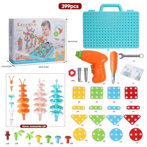 Ark miido Drill Design Puzzle Constructions Toys, 399 Pcs Magic Montessori Play Toolbox for 3,4,5 Year Old Boys Gifts - Image 2