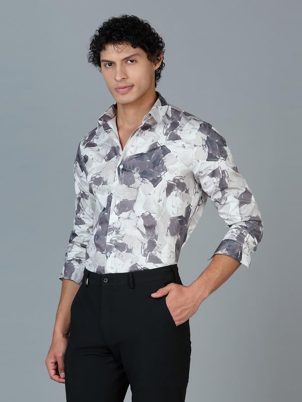 Image of Men's Printed Regular Fit Full Sleeves Cotton Formal Shirt