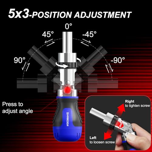 Image of SHARDEN 8 in 1 Stubby Ratcheting Screwdriver Multi Screwdriver Tool All in One with 6 CRV Bits Phillips, Slotted, Torx,180 Degree Pivoting Adjustable Angle Screw Driver Set for Tight Spaces
